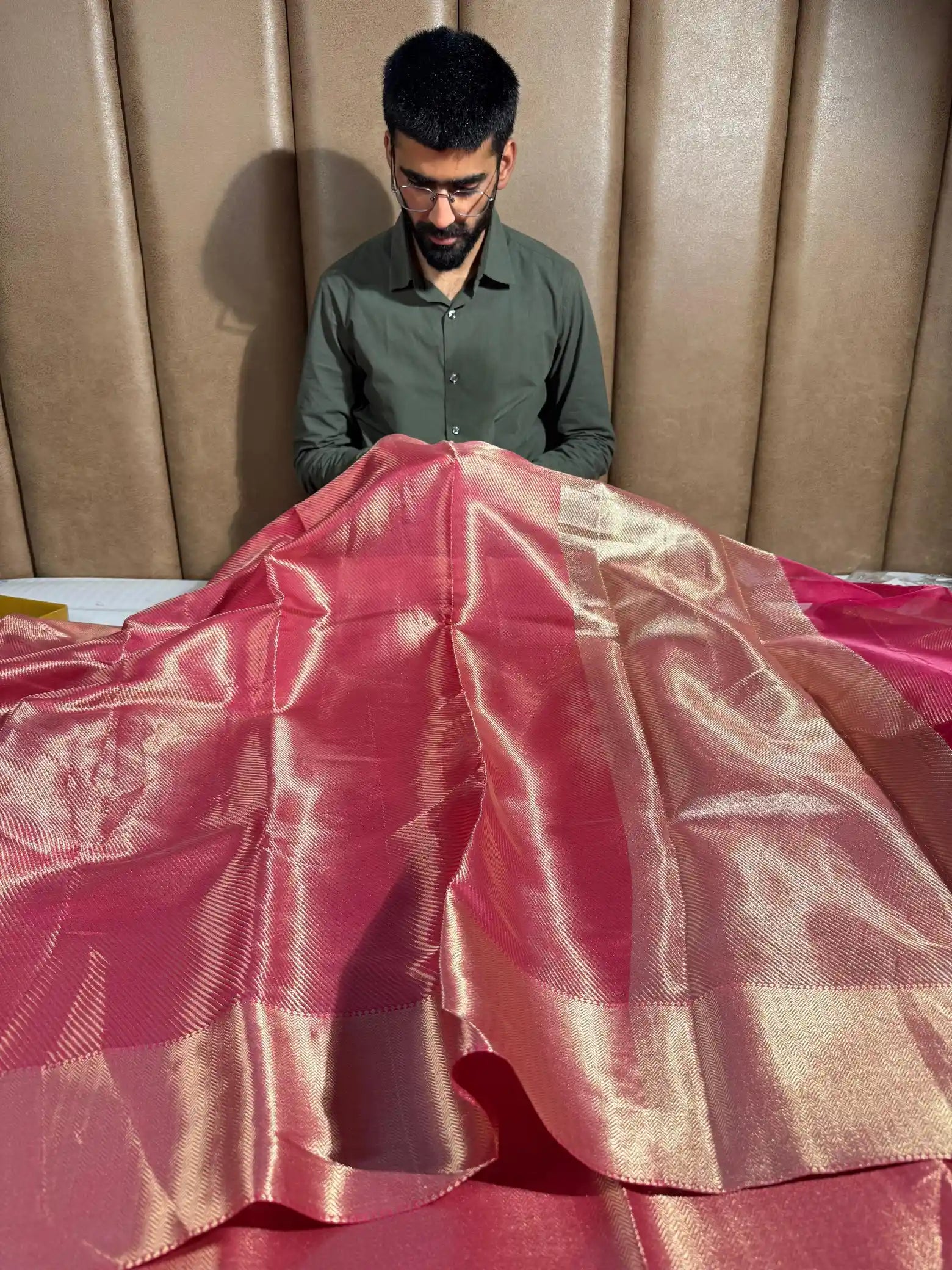 Rani pink kanjivaram tissue silk saree