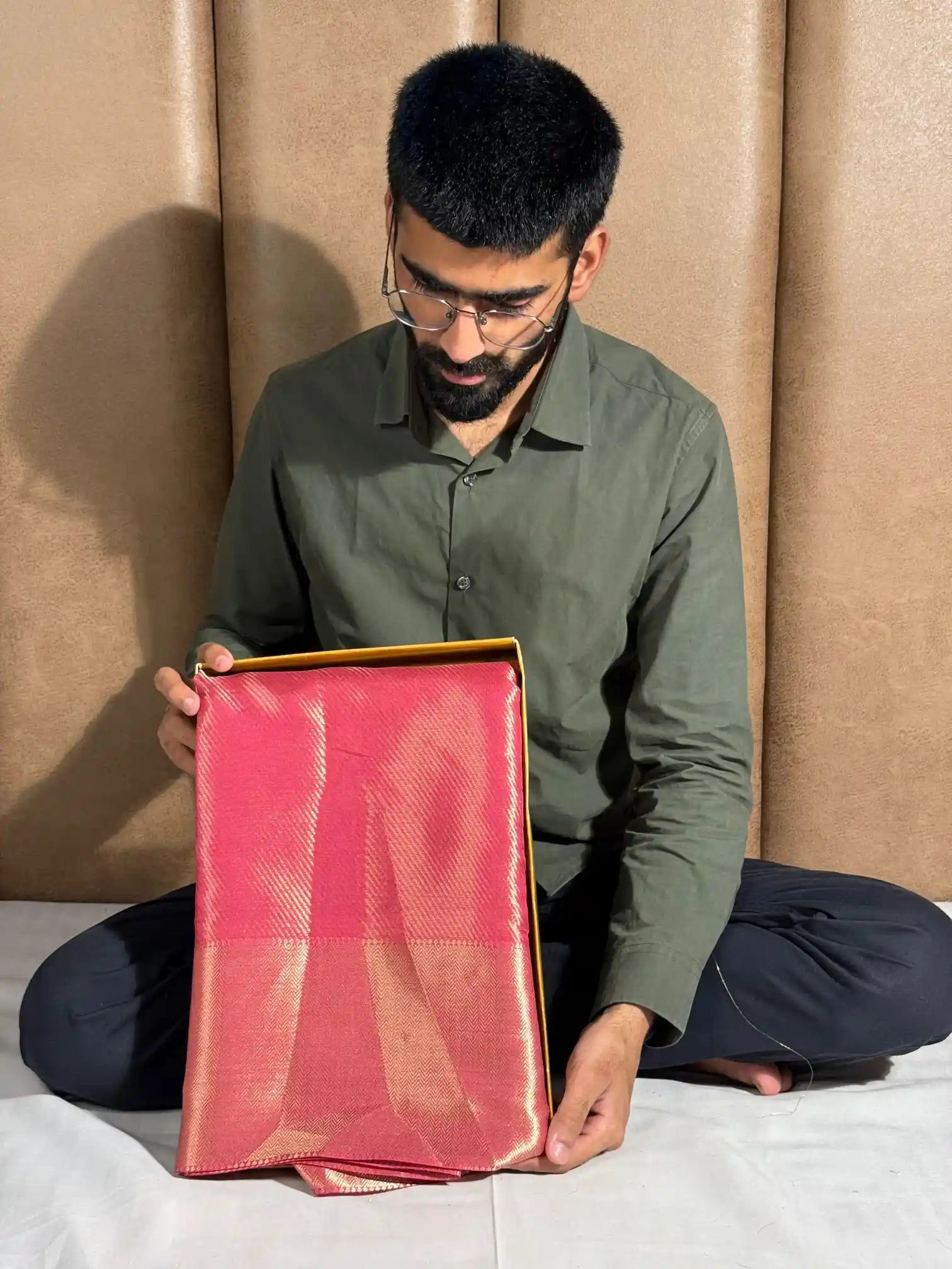 Rani pink kanjivaram tissue silk saree