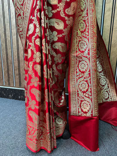 Marriage special Red Color Soft Silk Banarasi Saree – Amrutamfab