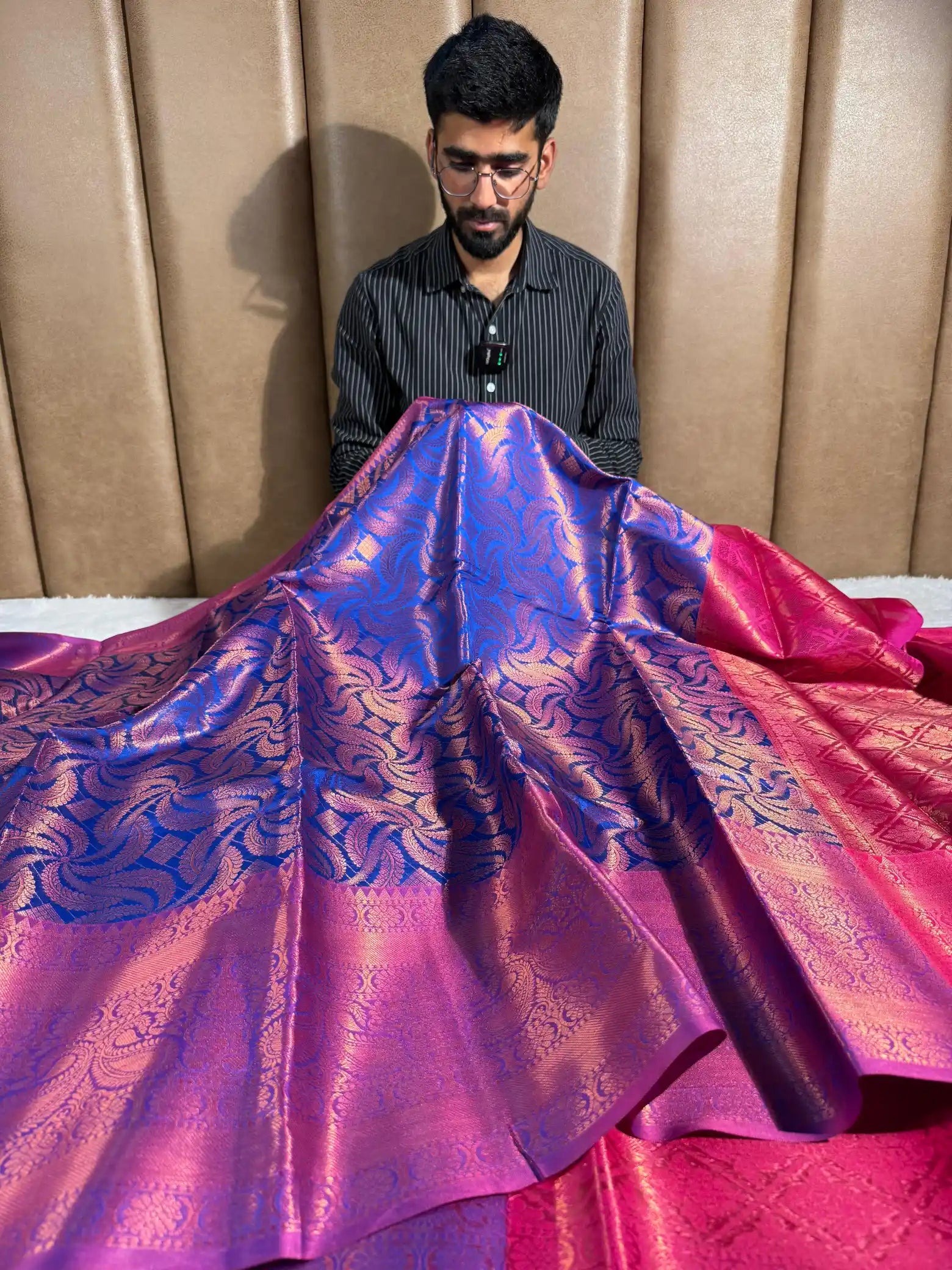 Royal blue kathan tissue silk Banarasi saree