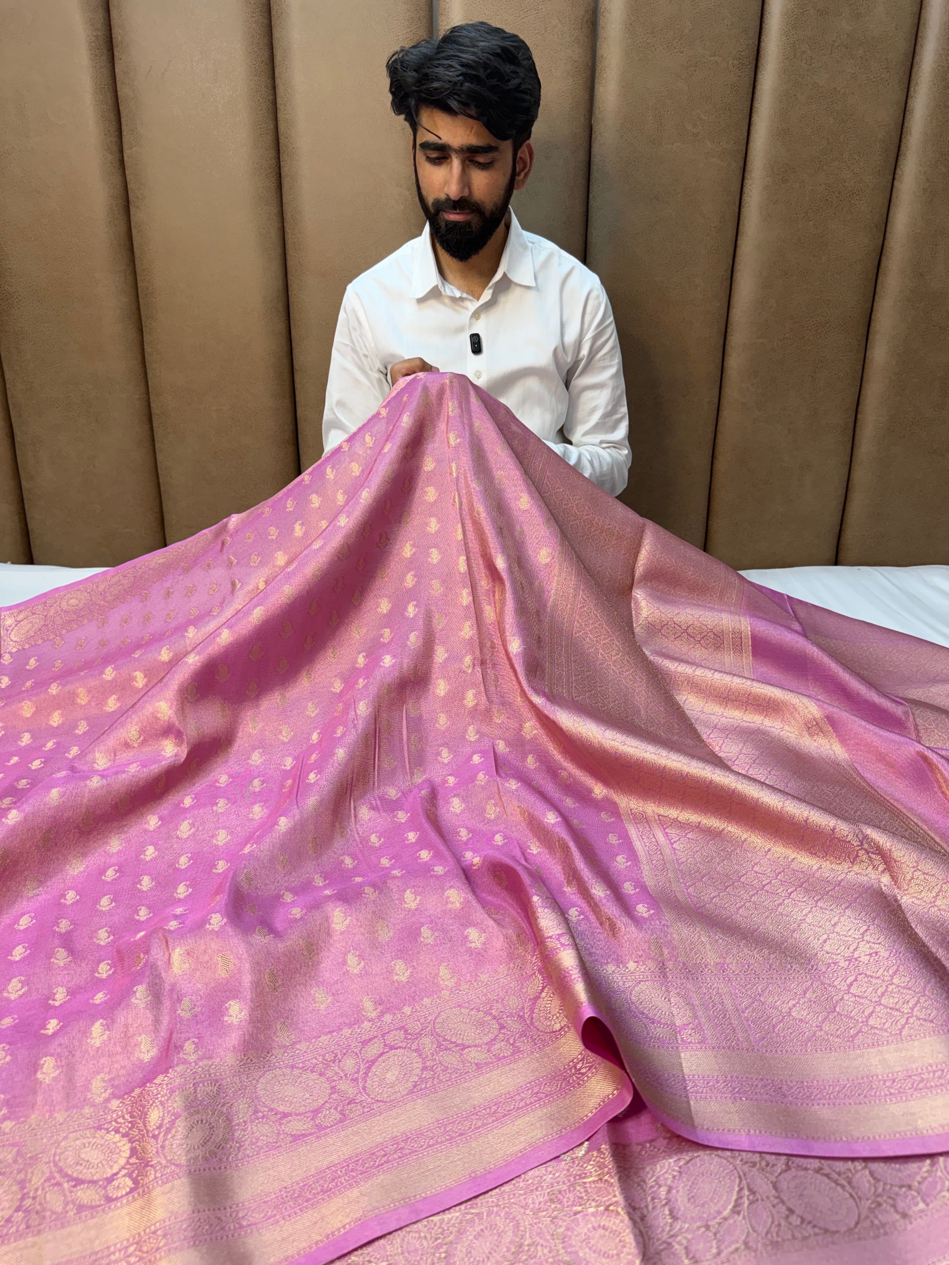 Barbie Pink Breathable Soft Tissue Banarasi Saree