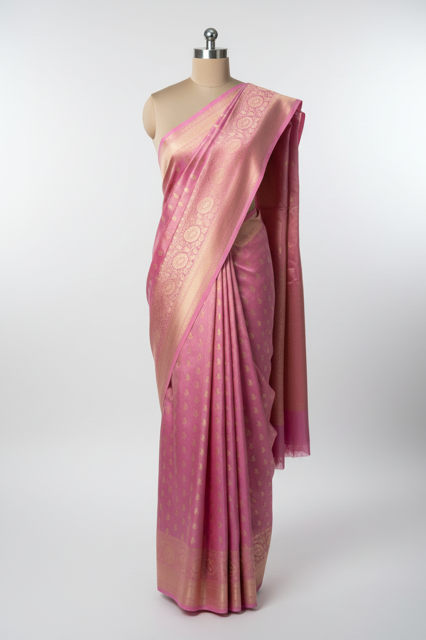 Barbie Pink Breathable Soft Tissue Banarasi Saree
