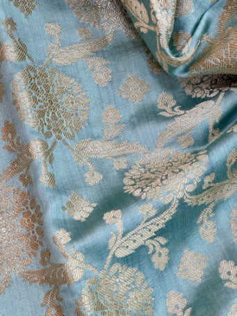 Sea Blue Pure Chiniya Silk Saree