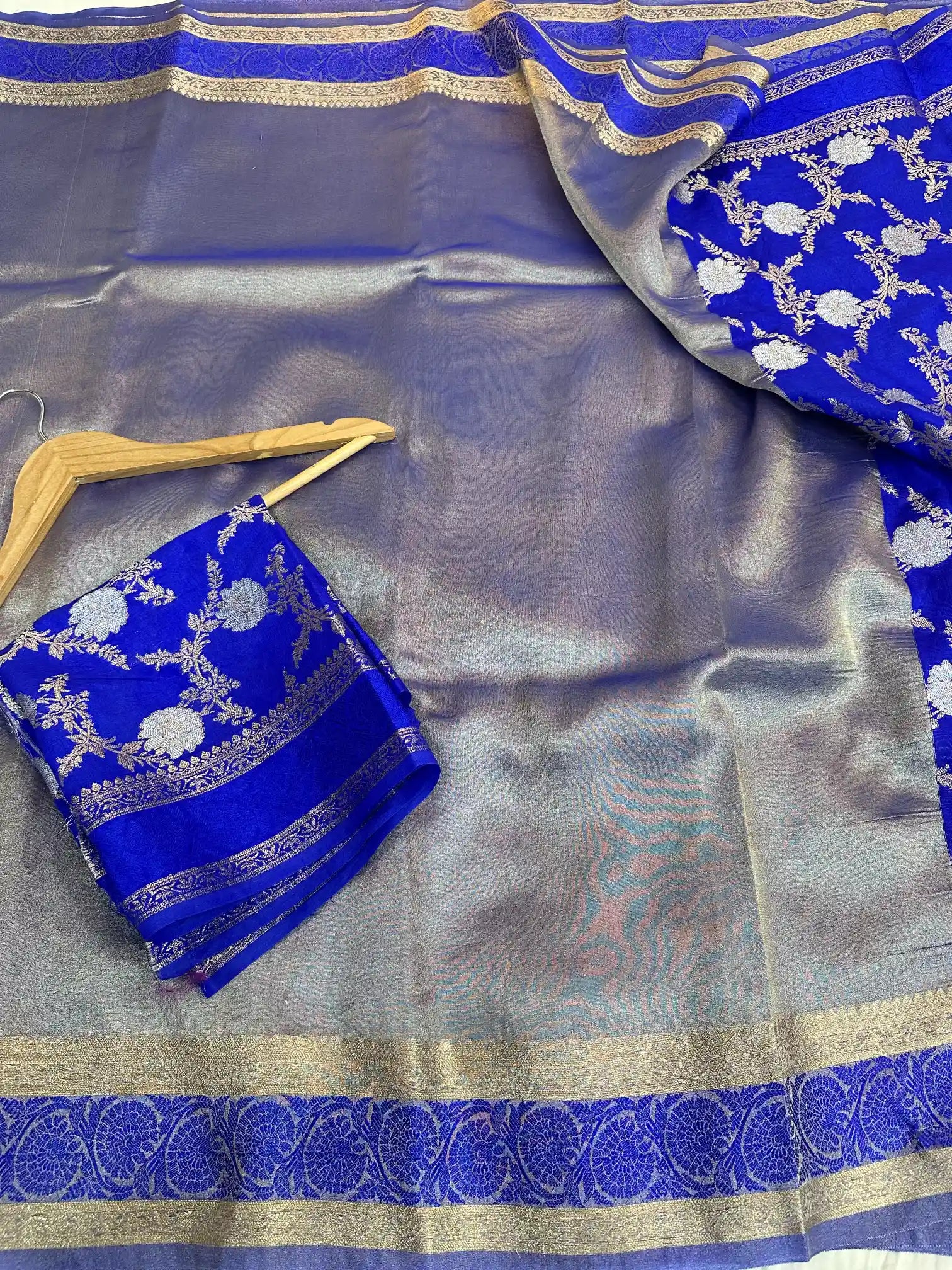 Alluring Royal Blue Glass Tissue Silk Banarasi Saree