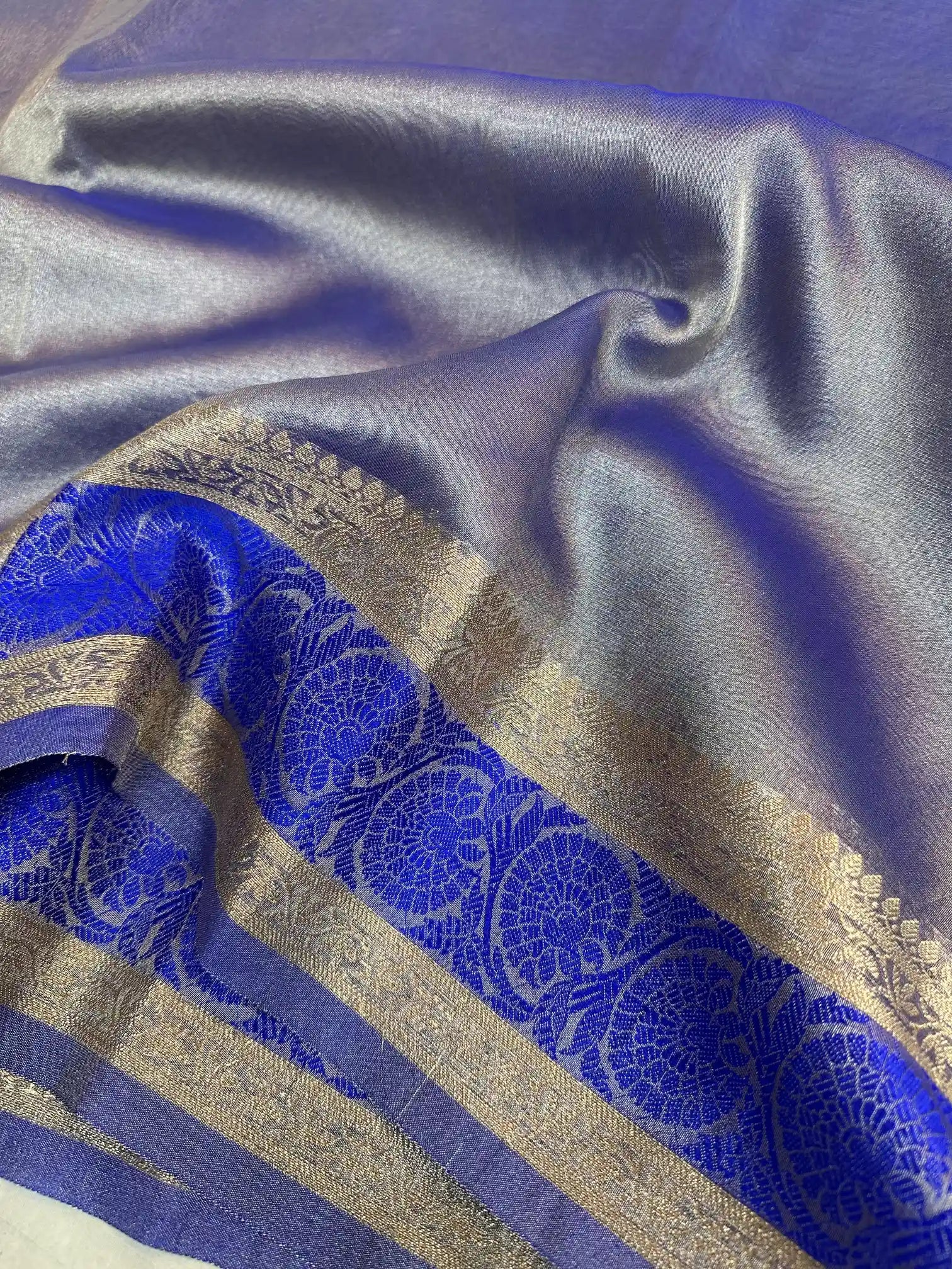Alluring Royal Blue Glass Tissue Silk Banarasi Saree
