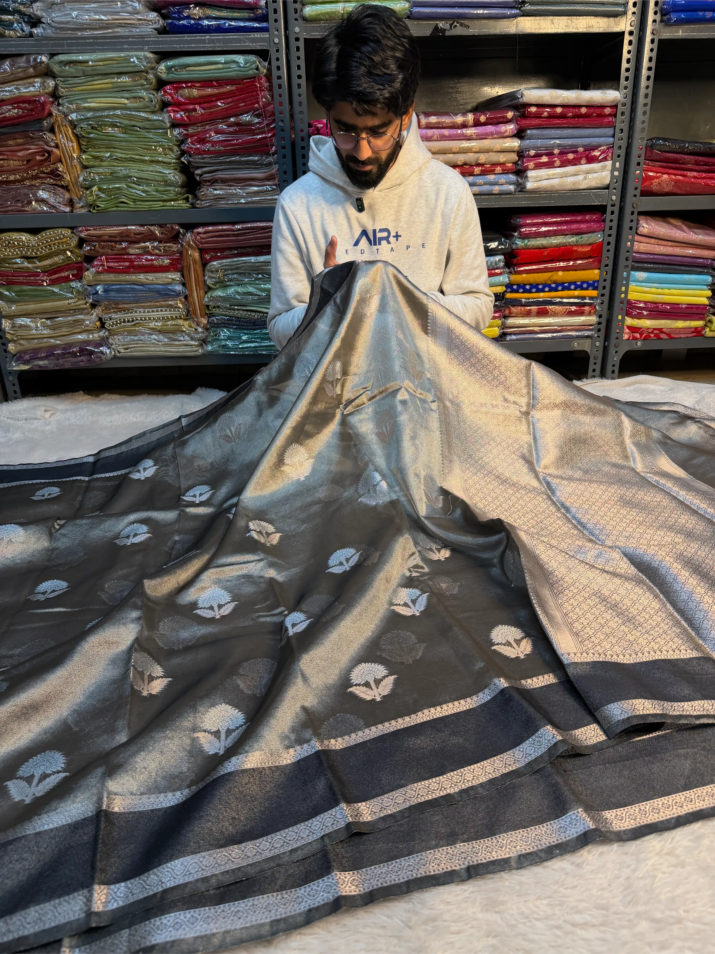 Ash Grey Soft Tissue Heritage Banarasi Saree