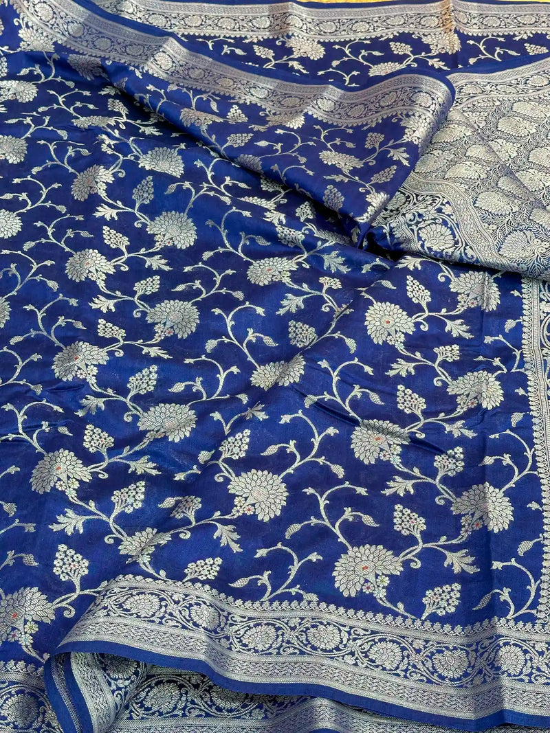 Astros Navy Blue Intricate Meenakari Chiniya Silk Banarasi Saree
