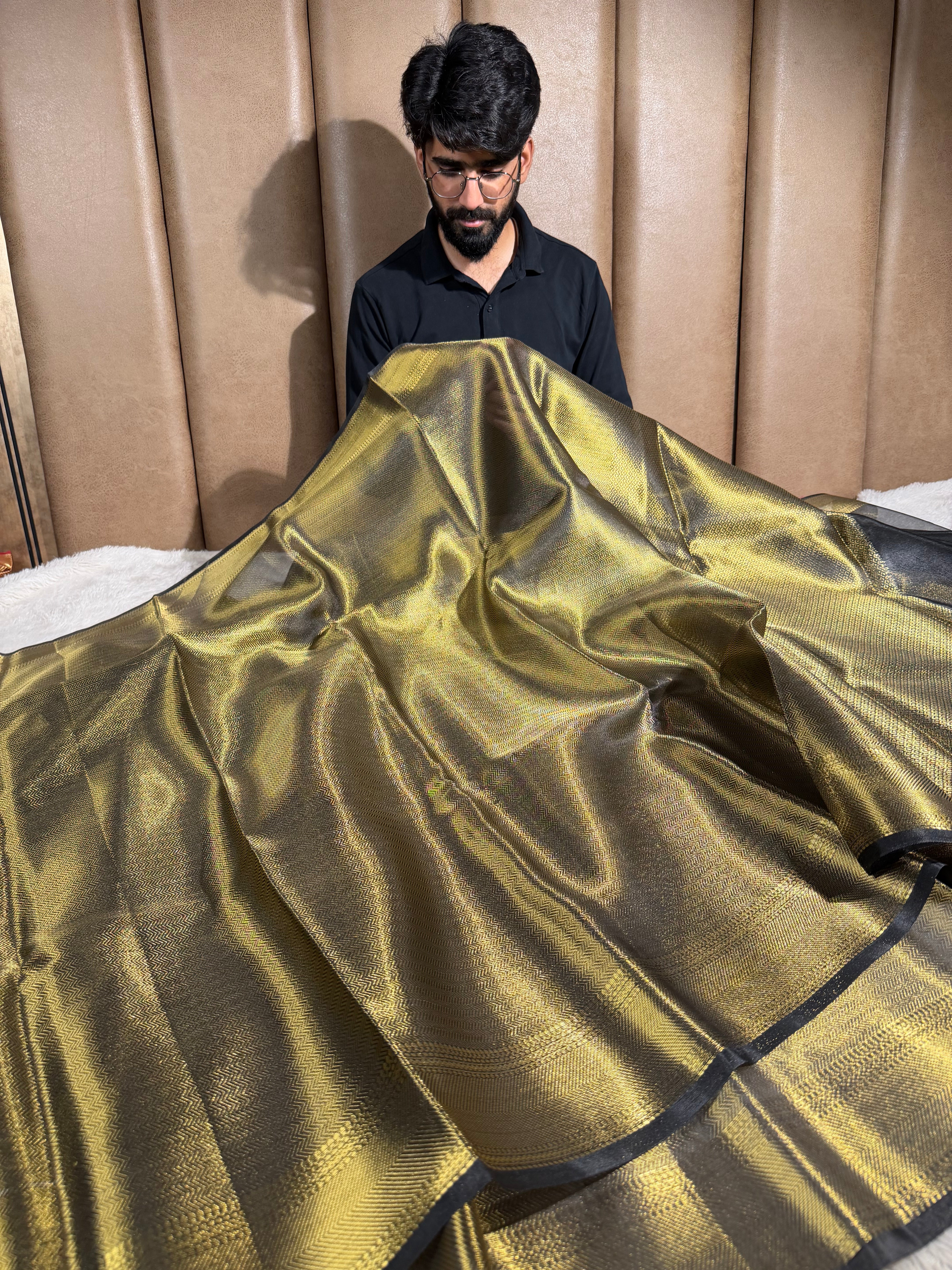 Ash Gold Dual Shaded Brocade Tissue Saree