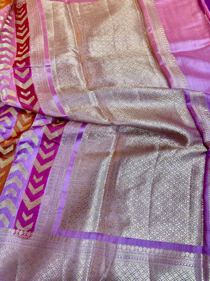 Lavender Handbrush Pure Chiniya Silk Saree