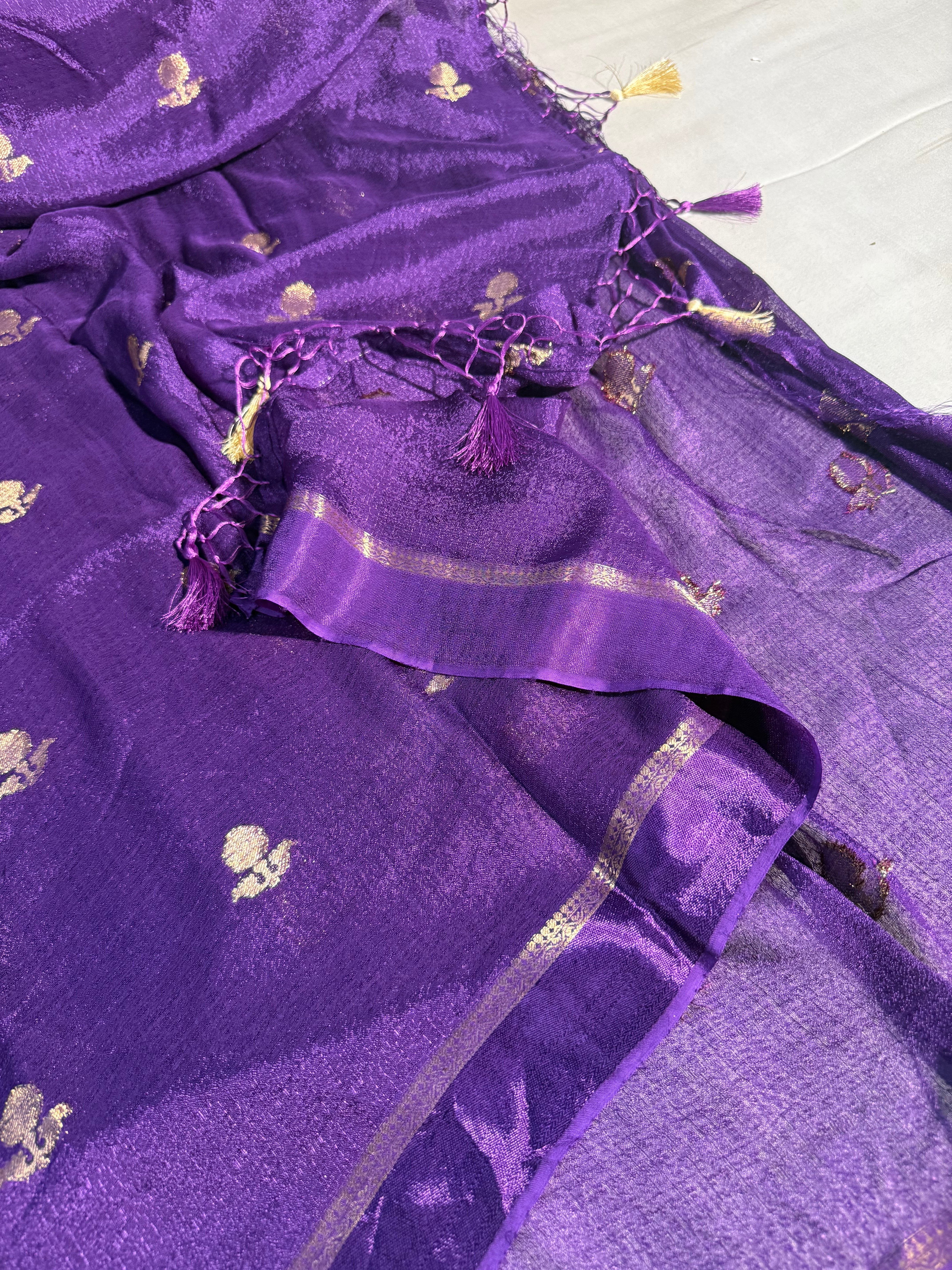 Bright Purple Premium Viscose Georgette Banarasi Saree