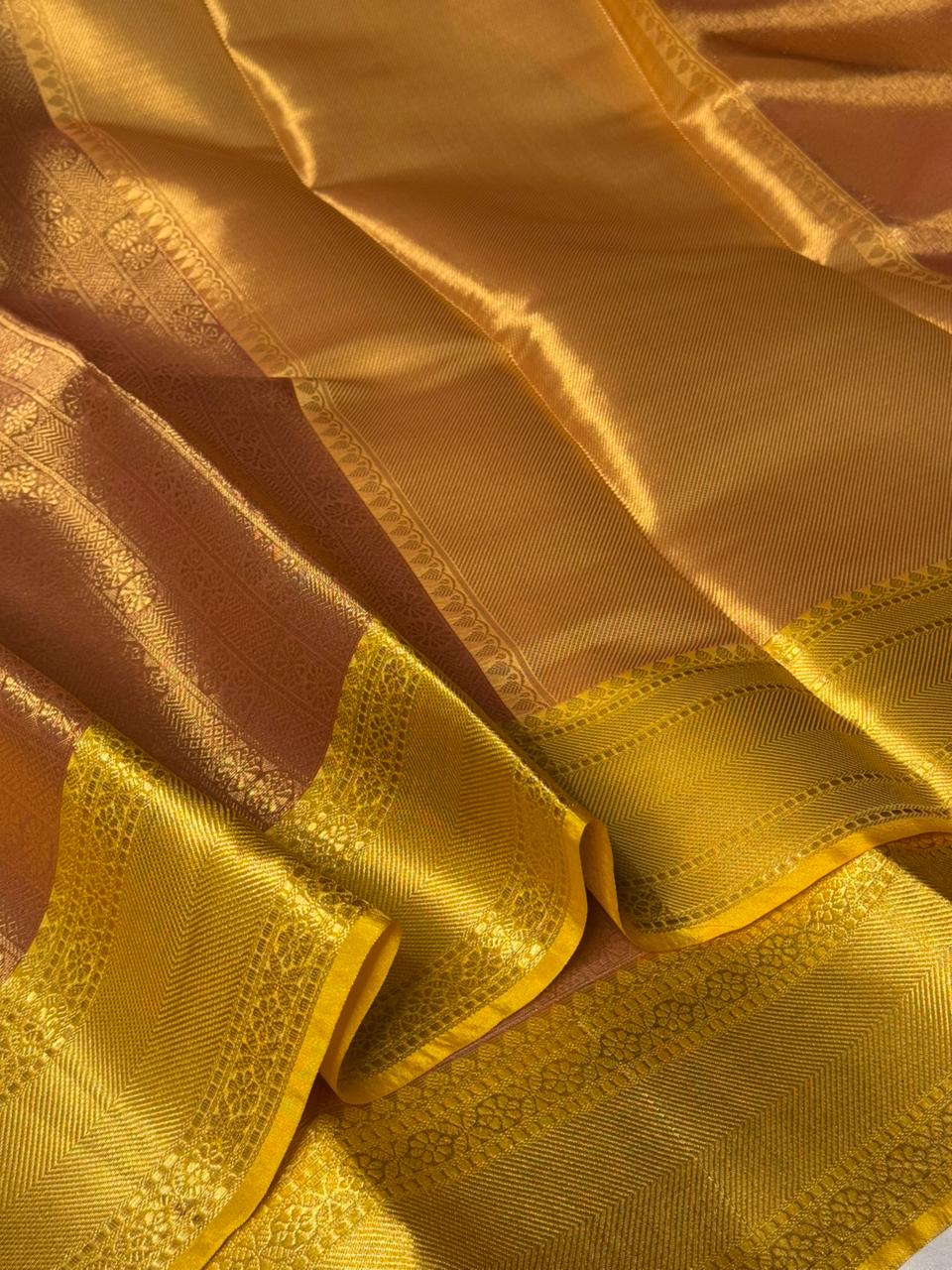Metallic Peach Kanjivaram Brocade Tissue Saree