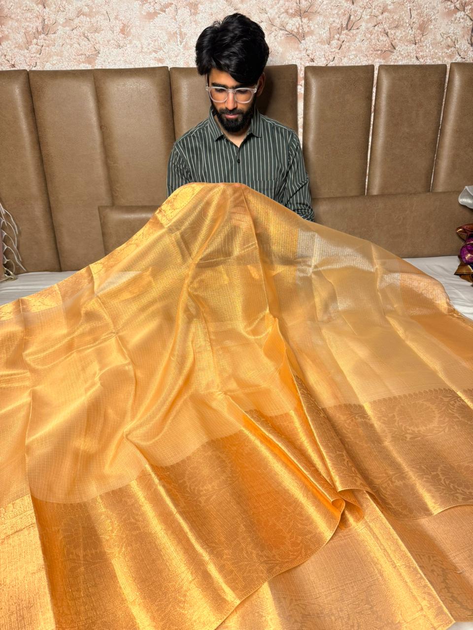 Light Copper Kora Checks Banarasi Saree