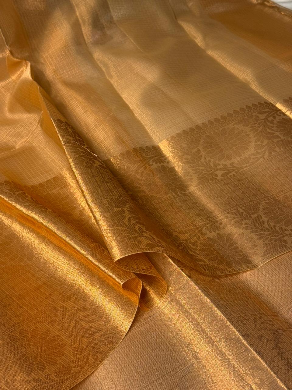 Light Copper Kora Checks Banarasi Saree