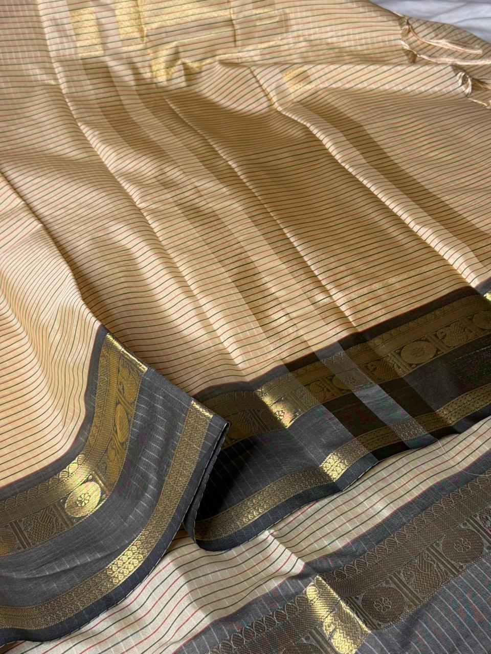 Light Cream Checks Weave Traditional Saree