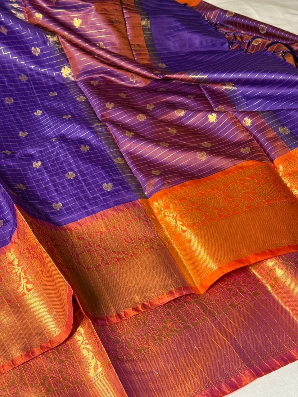 Light Purple Checks buti softsilk S aree