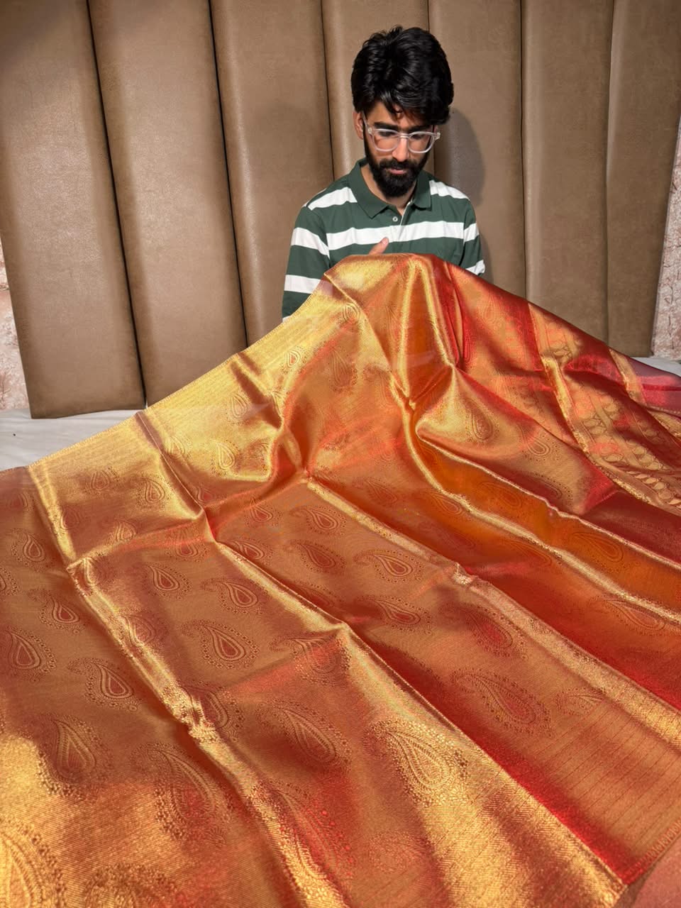 Metallic Shade kanjivaram Embossed Tissue Saree