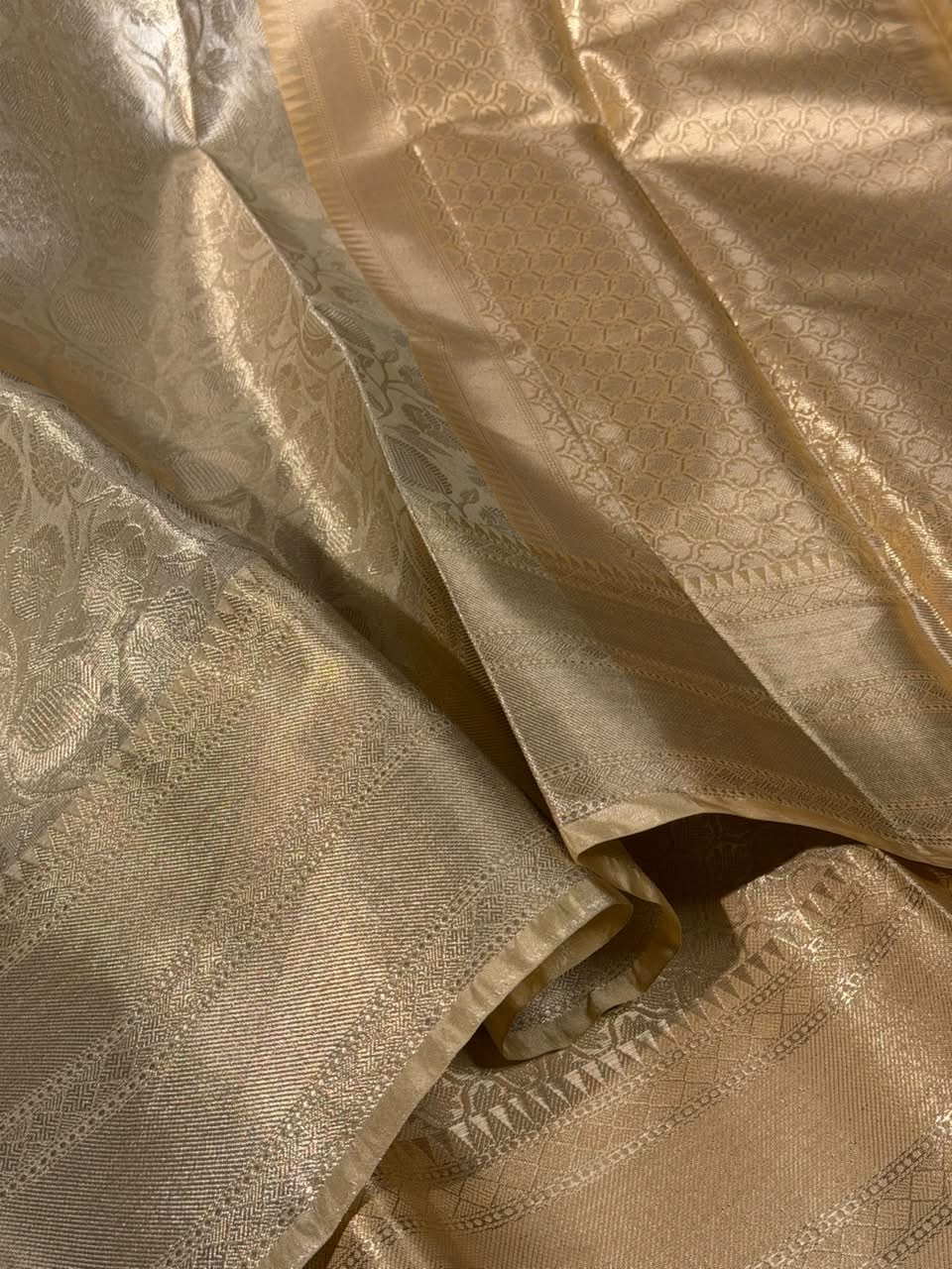 Light Gold Embossed Floral Tissue Saree