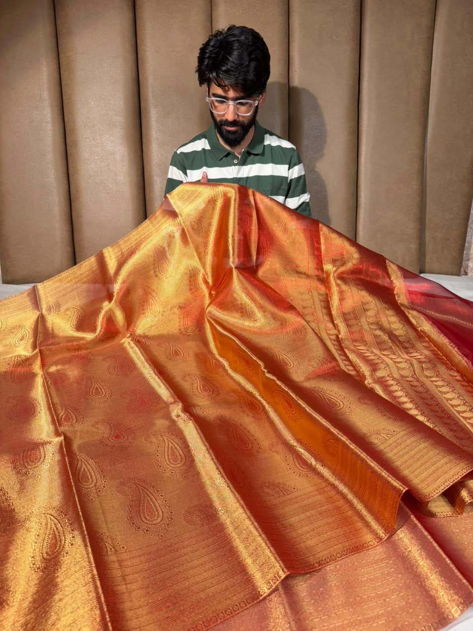 Metallic Shade kanjivaram Embossed Tissue Saree