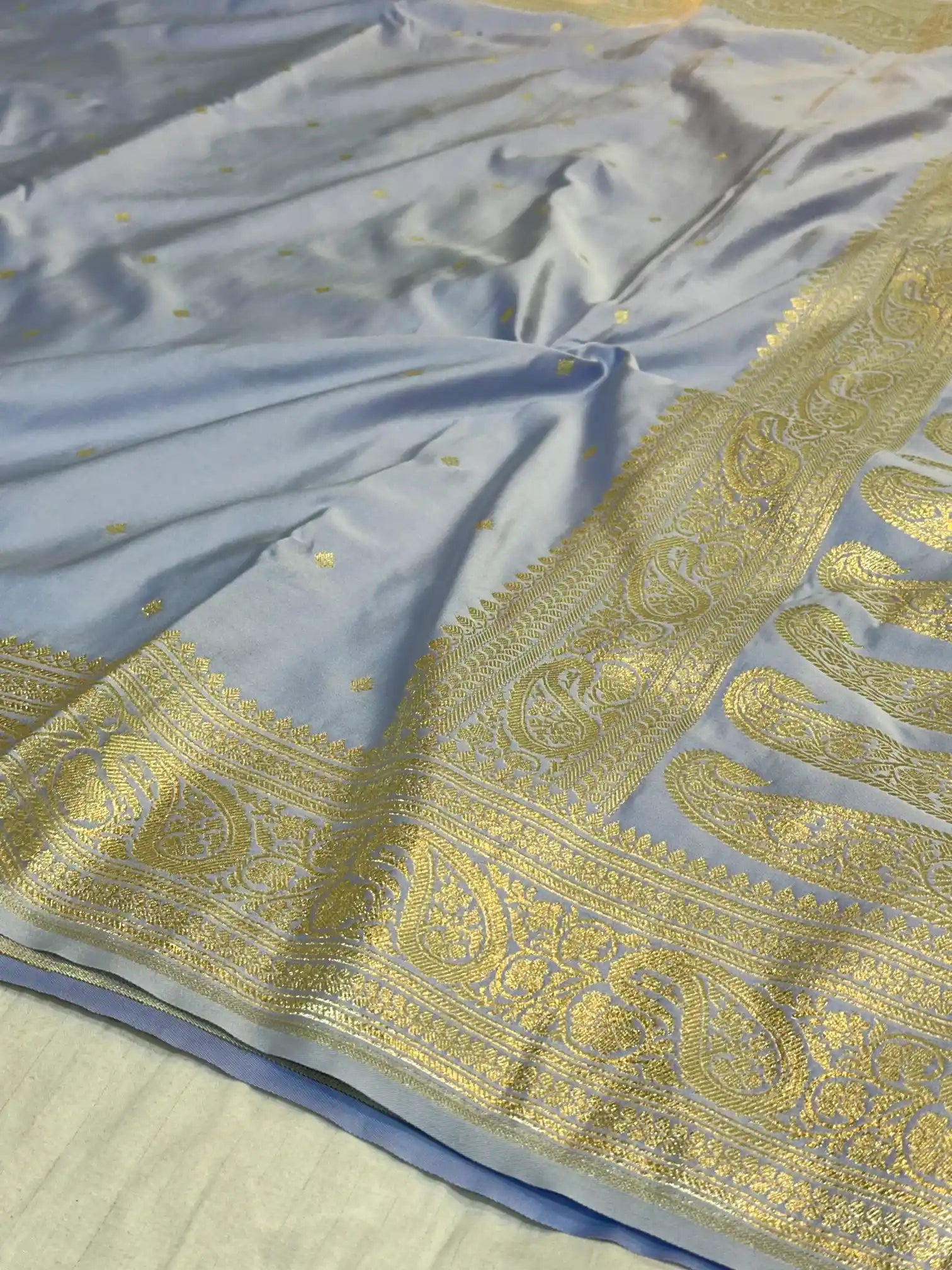 Baby Blue Premium Mashru Katan Silk Banarasi Saree