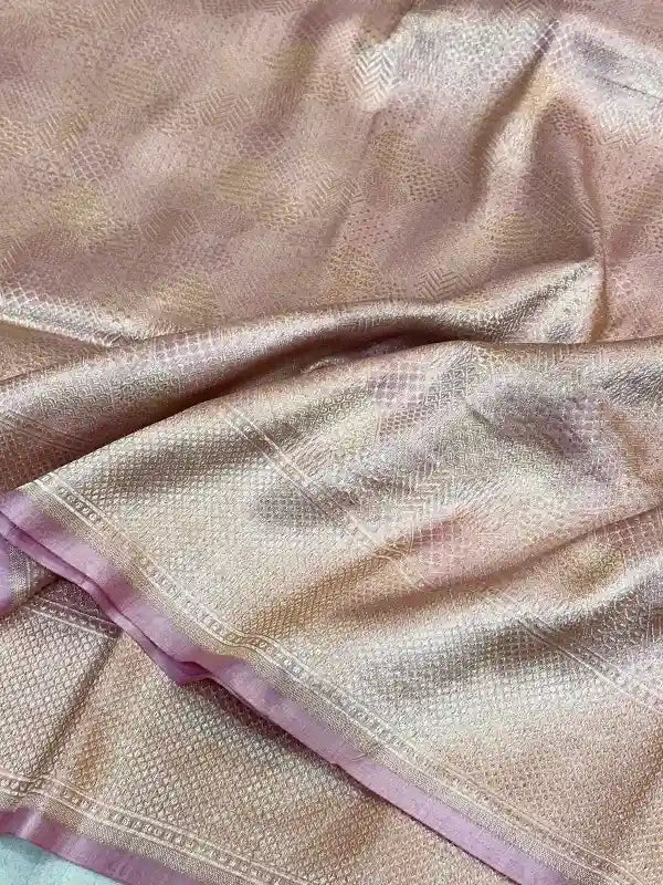 Baby Pink Abstract Pure Katan Silk Saree