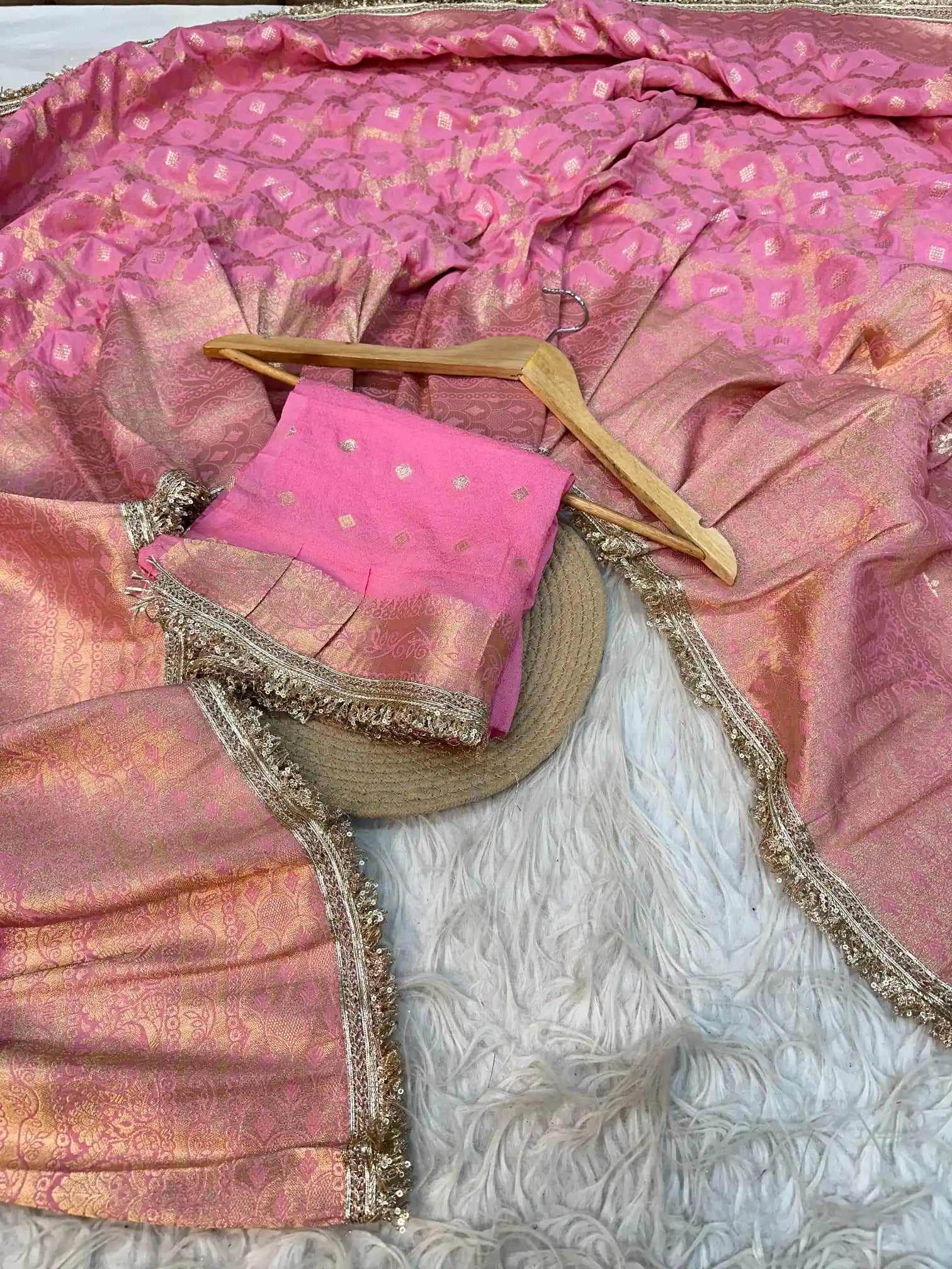 Baby Pink Chiniya Silk Exclusive Banarasi Saree with Designer Lace Work
