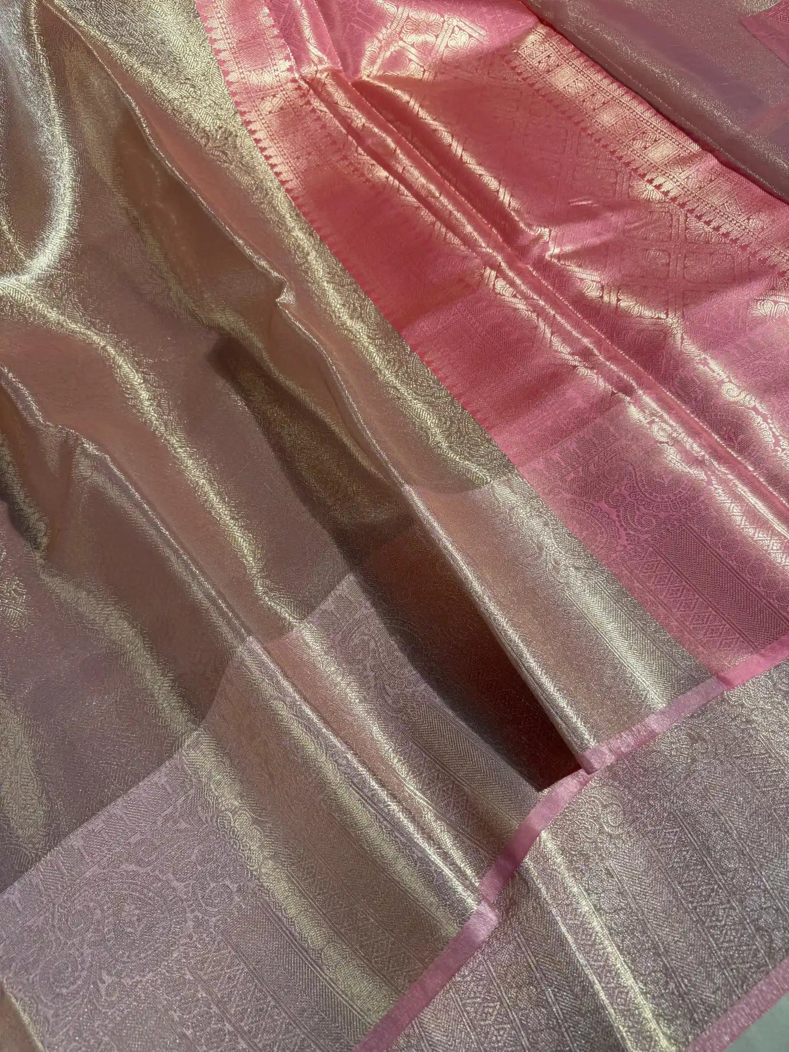 Baby Pink Embossed Kanjivaram Tissue Saree