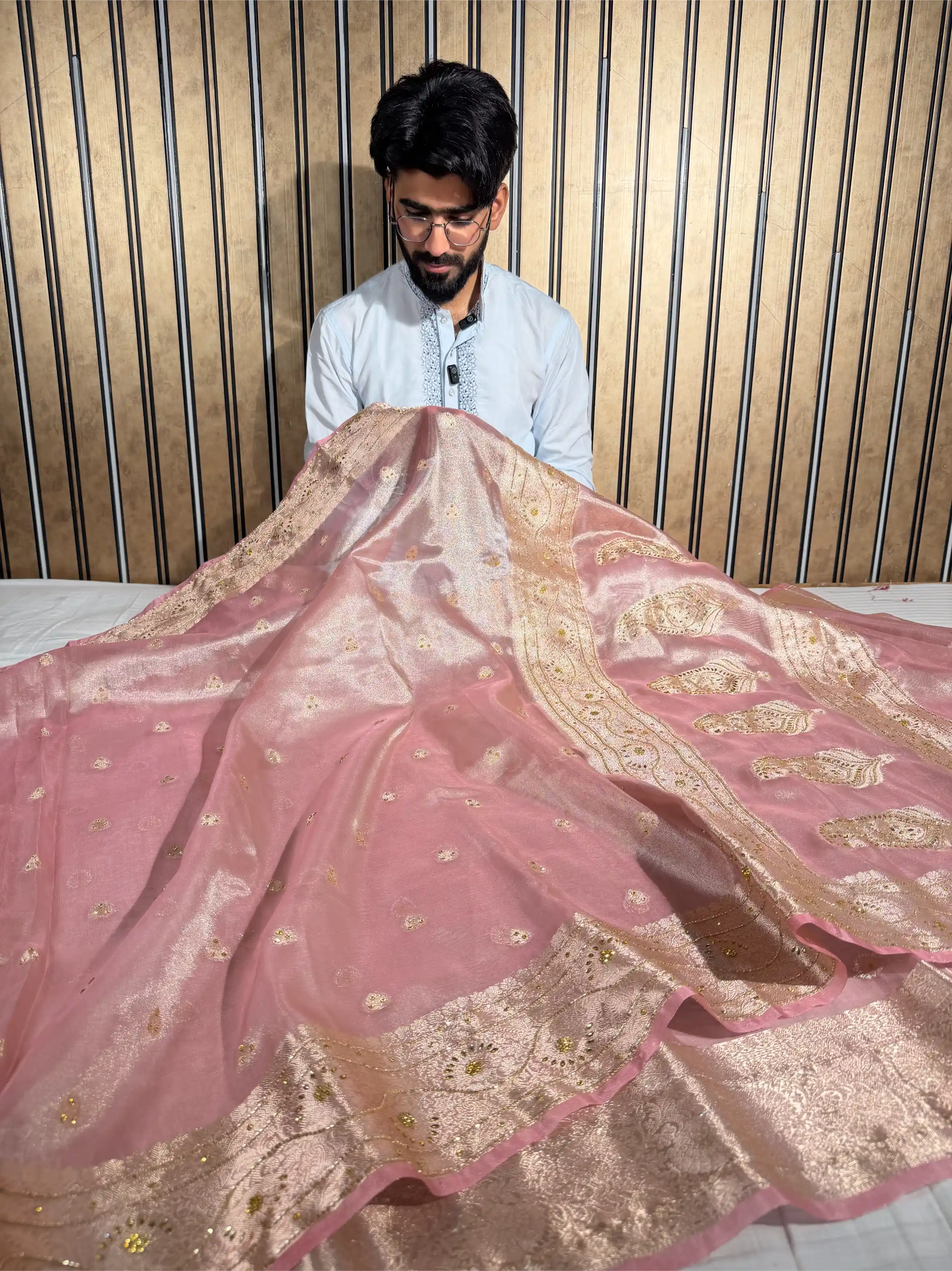 Baby Pink Heritage Tissue Silk Handwork Banarasi Saree