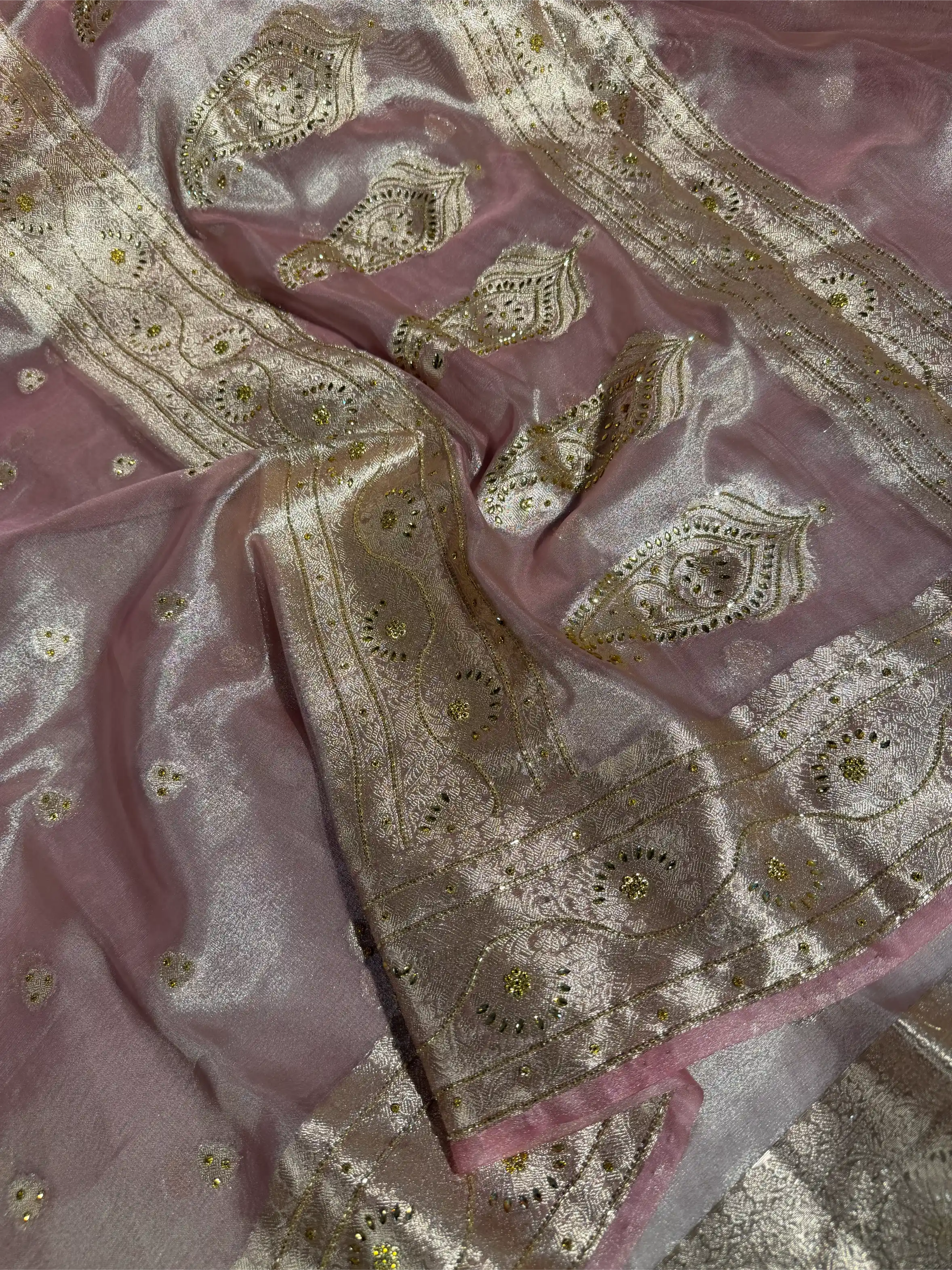 Baby Pink Heritage Tissue Silk Handwork Banarasi Saree