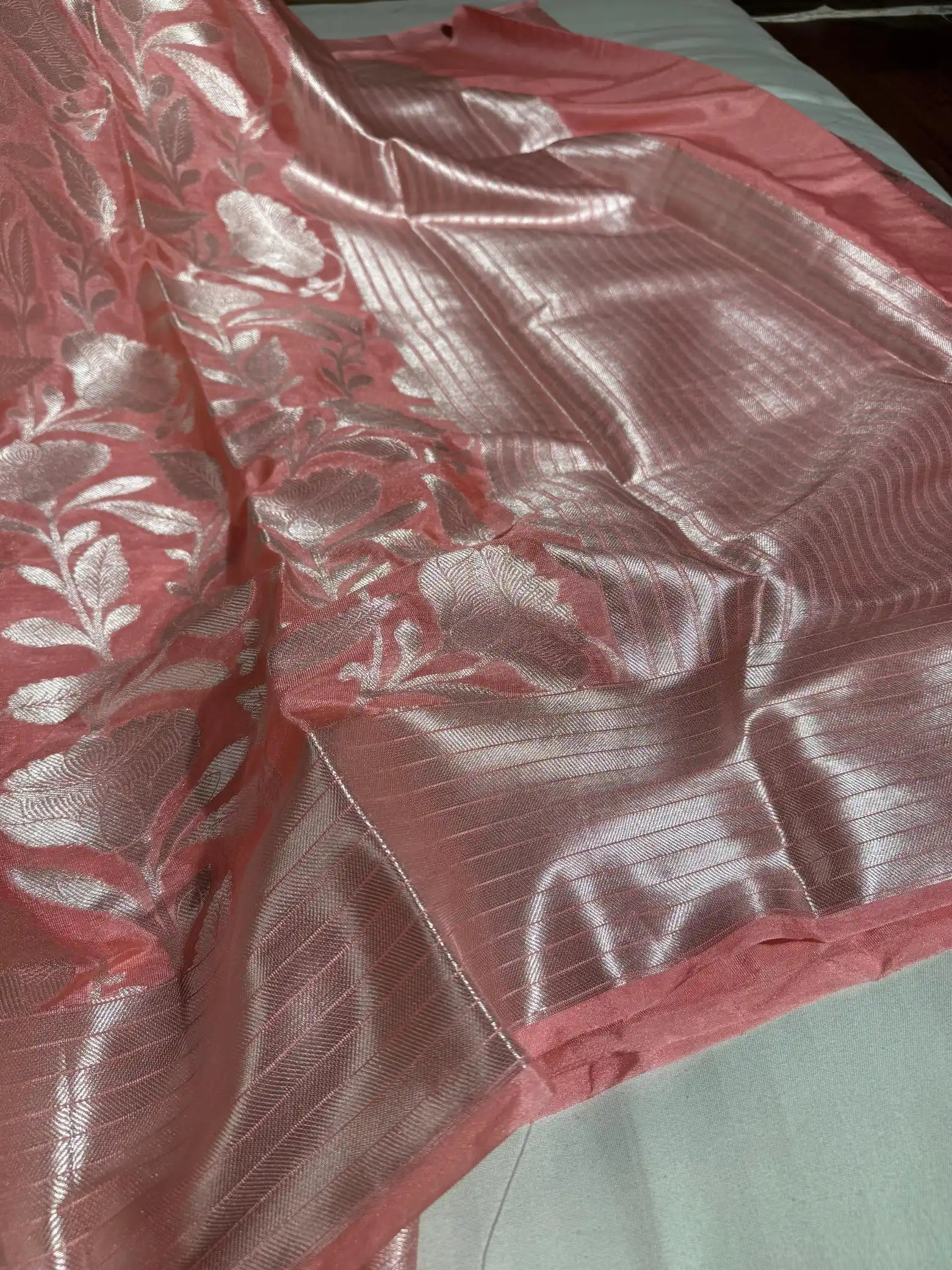 Baby Pink Katan Silk Floral Jaal Banarasi Saree