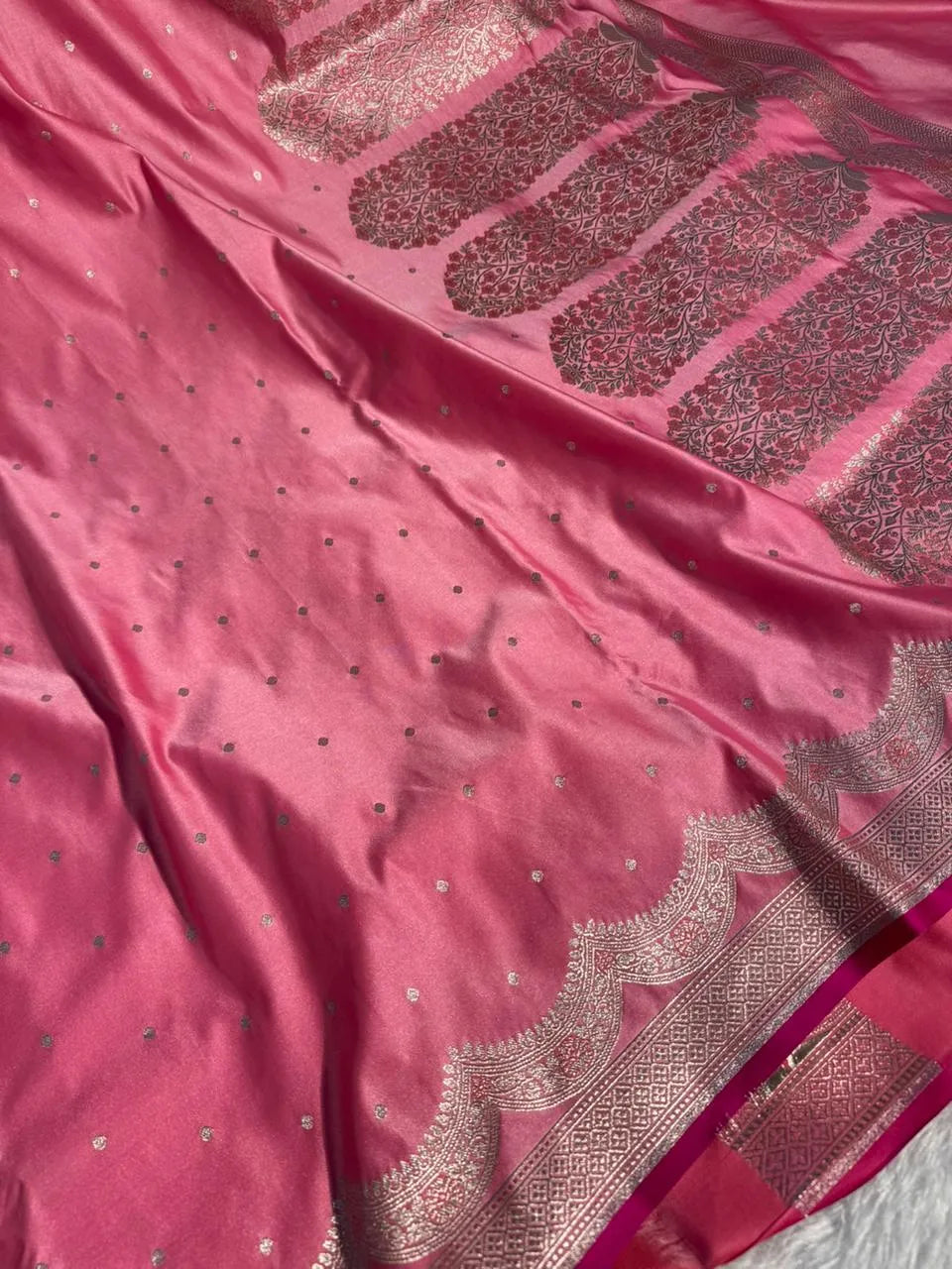 Baby Pink Mashru Katan Silk Buta Work Banarasi Saree