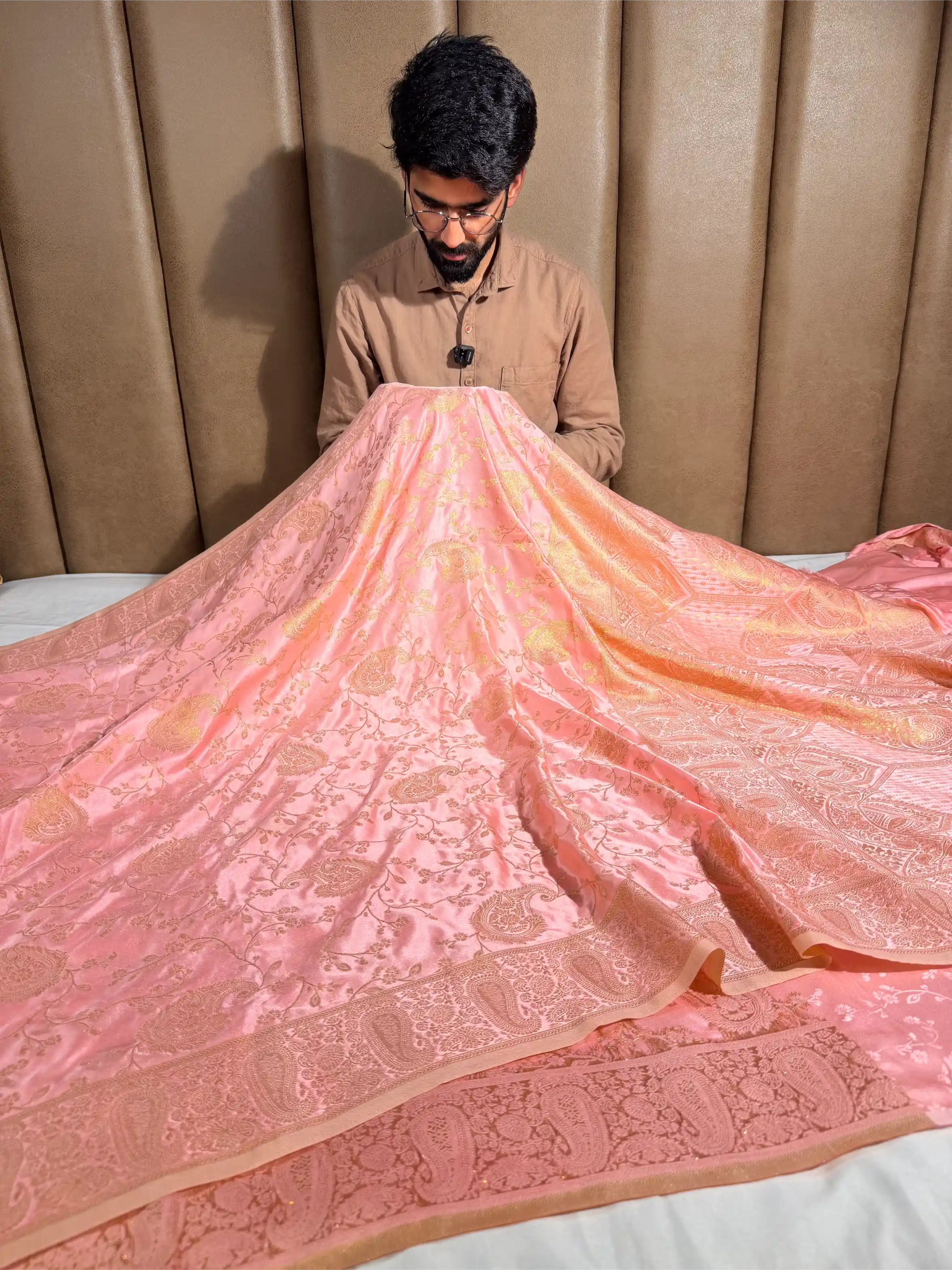 Baby Pink Mashru Katan Silk Intricate Weave Banarasi Saree