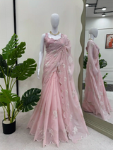 Baby Pink Shimmery Tissue Silk Designer Saree with Scallop Border