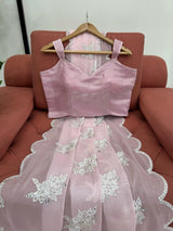 Baby Pink Shimmery Tissue Silk Designer Saree with Scallop Border