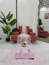 Baby Pink Shimmery Tissue Silk Designer Saree with Scallop Border