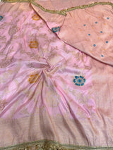 Baby Pink Chiniya Silk Floral Design Banarasi Saree