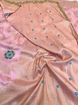 Baby Pink Chiniya Silk Floral Design Banarasi Saree