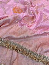Baby Pink Chiniya Silk Floral Design Banarasi Saree