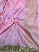 Baby Pink Chiniya Silk Floral Design Banarasi Saree