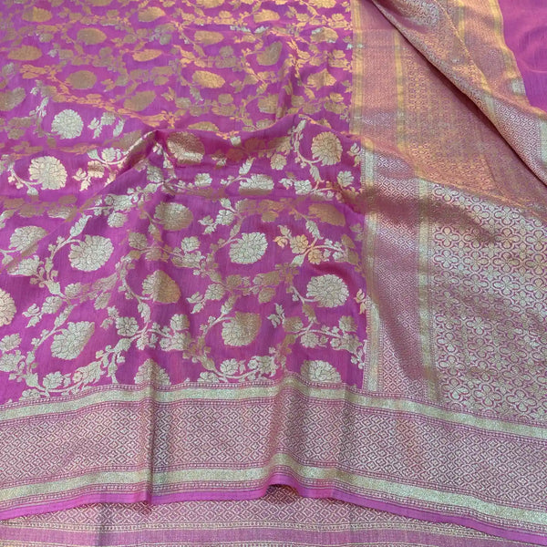 Baby Pink Floral Jaal Munga Silk Banarasi Saree