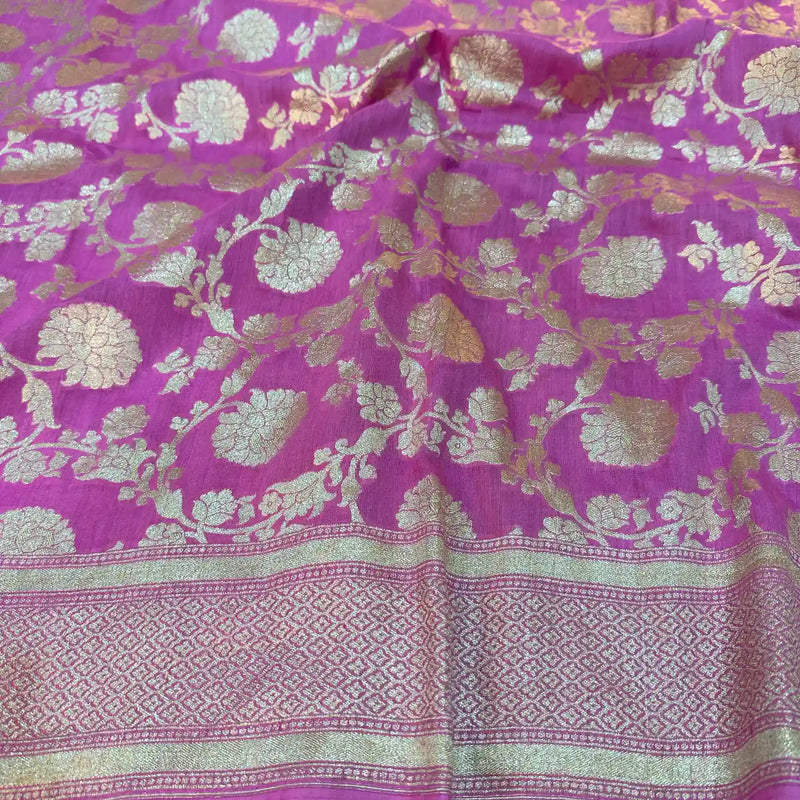 Baby Pink Floral Jaal Munga Silk Banarasi Saree