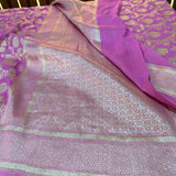 Baby Pink Floral Jaal Munga Silk Banarasi Saree