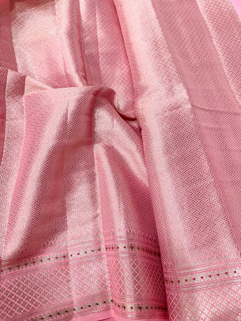 Baby Pink Intricate Meenakari Chiniya Silk Saree