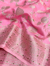 Baby Pink Intricate Meenakari Chiniya Silk Saree