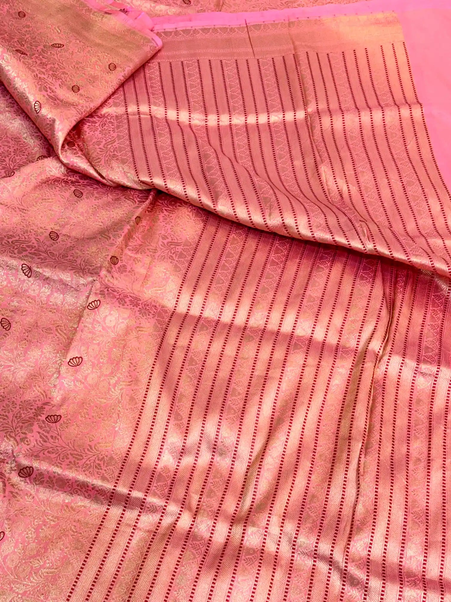 Baby Pink Meenakari Brocade Katan Silk Saree