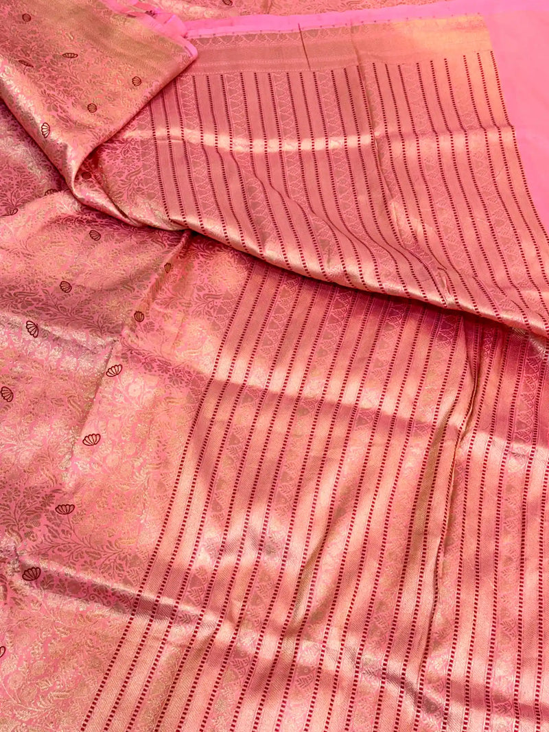 Baby Pink Meenakari Brocade Katan Silk Saree