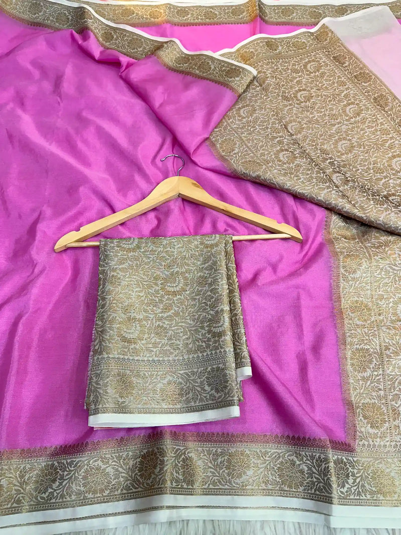 Baby Pink Mysore Silk Banarasi Saree