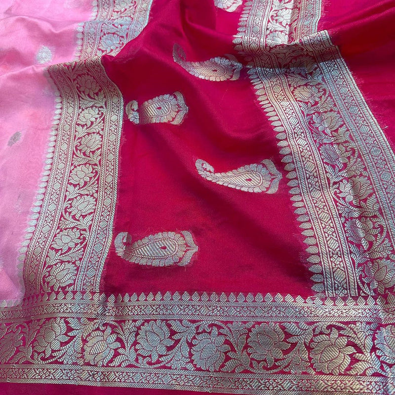 Baby Pink Semi Georgette Banarasi Saree