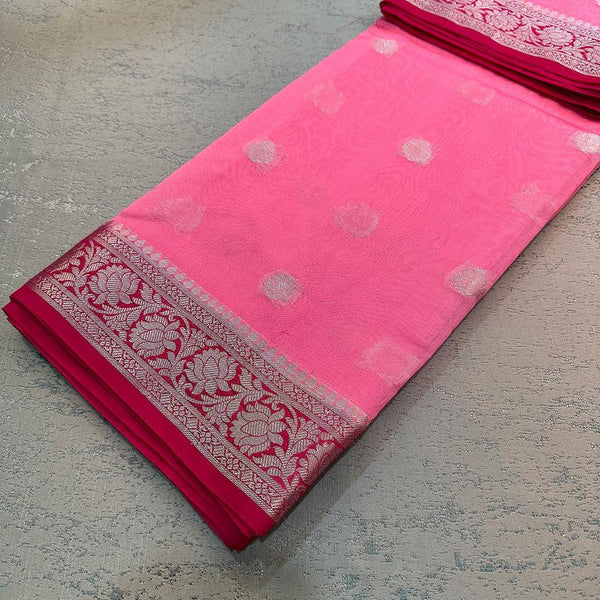 Baby Pink Semi Georgette Banarasi Saree