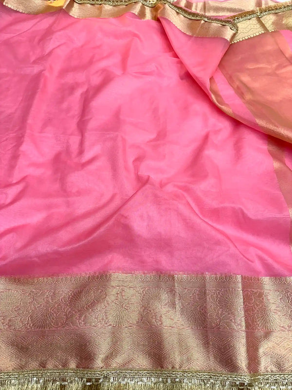 Baby Pink Shade Organza Silk Designer Saree