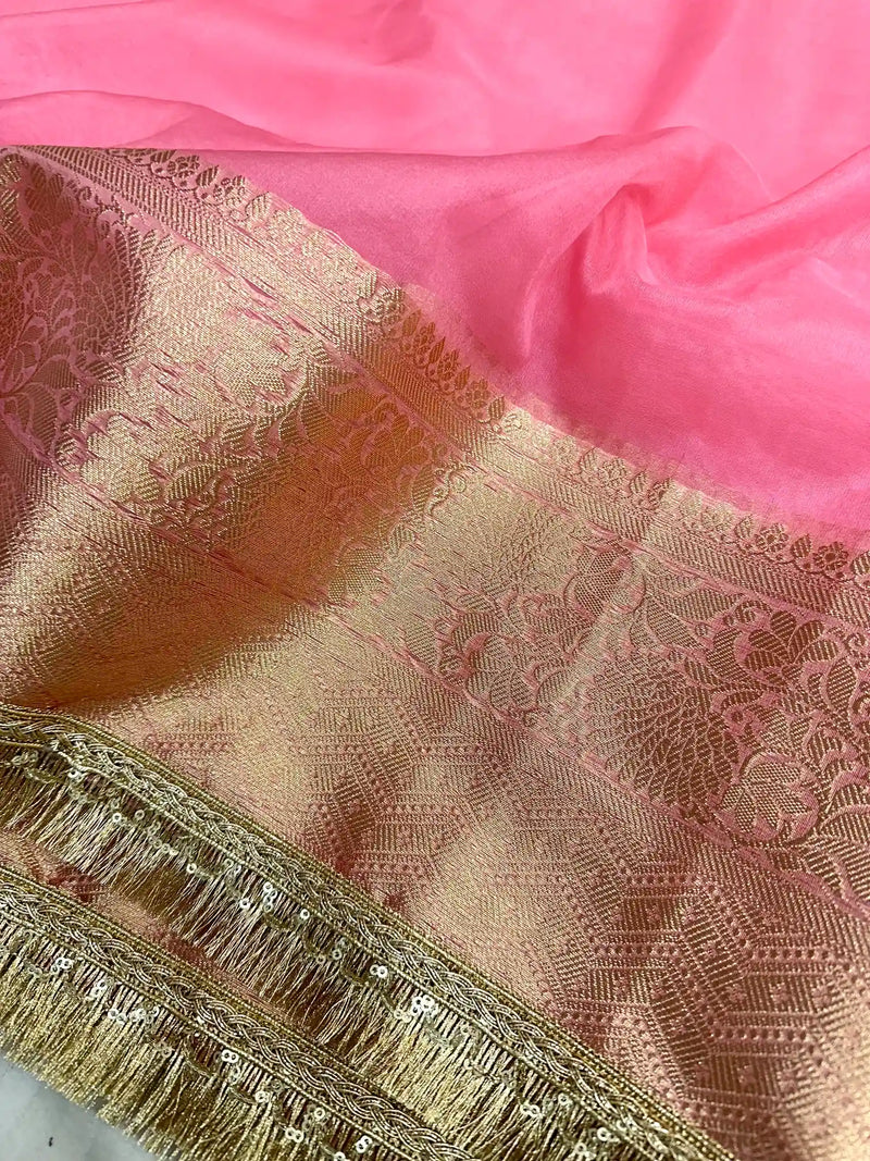 Baby Pink Shade Organza Silk Designer Saree